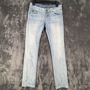 Women's MEK Jeans 26/34 Distressed Flap Pocket Light Wash Low Rise Straight Leg
